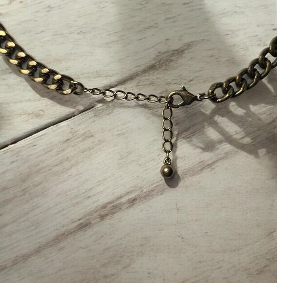 Rhinestone Chocker with Brass Tone Chain Necklace Vintage - Picture 4 of 6